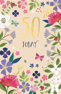 Flowers and Ladybirds 50th Birthday Card