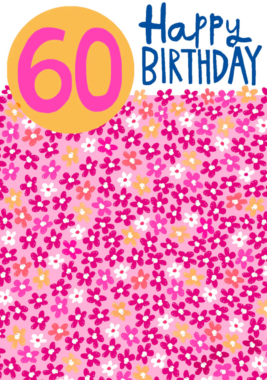 60th Pink Flowers Birthday Card