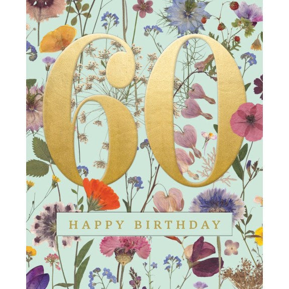 V&A Teal Floral 60th Birthday Card