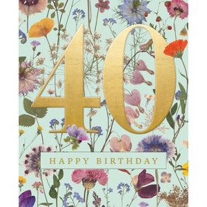 V&A Teal Floral 40th Birthday Card