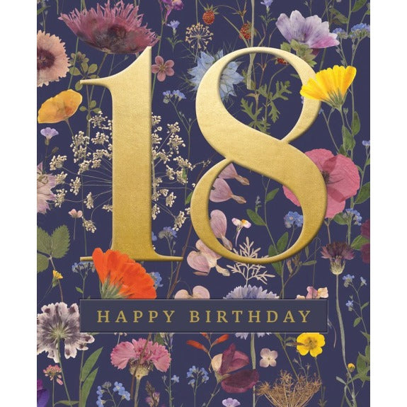 V&A Navy Floral 18th Birthday Card