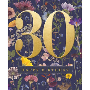 V&A Navy Floral 30th Birthday Card