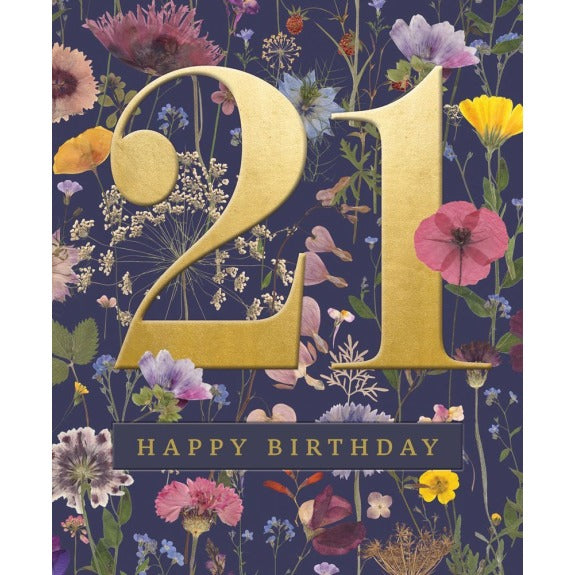 V&A Navy Floral 21st Birthday Card