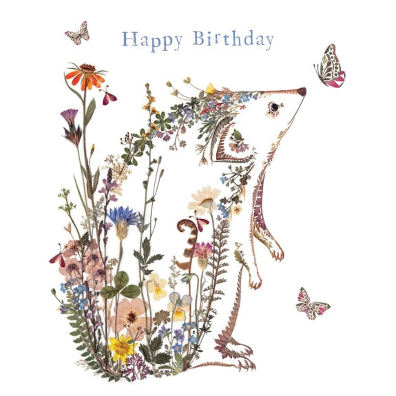 Hedgehog Pressed Flower Birthday Card