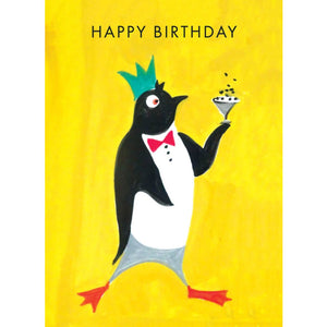 V&A Penguin With Coctail Birthday Card