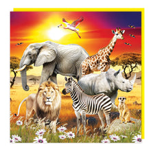 Load image into Gallery viewer, Elephant,Giraffe, Lion, Zebra, Rhino &amp; Meerkat Lenticular 3D Card
