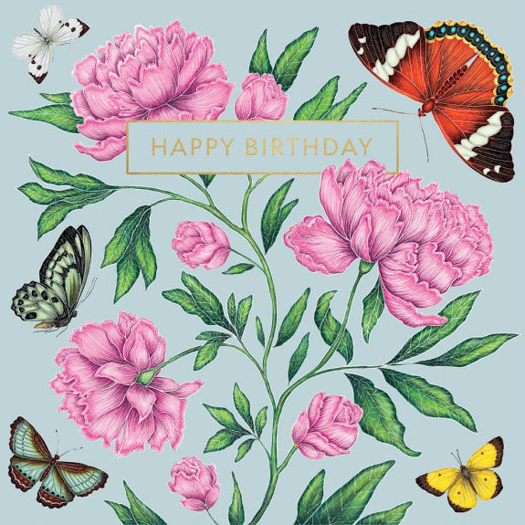 Butterflies & Peonies Birthday Card