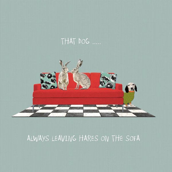 That Dog… Always Leaving Hares On The Sofa Blank Card