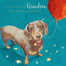 Load image into Gallery viewer, Grandson Birthday Card With Sausage Dog  And Red Balloon
