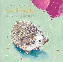 Load image into Gallery viewer, Granddaughter Birthday Card With Hedgehog And Pink Balloons
