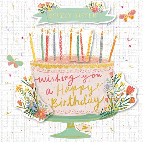 Sister Birthday Card With Cakes & Candles