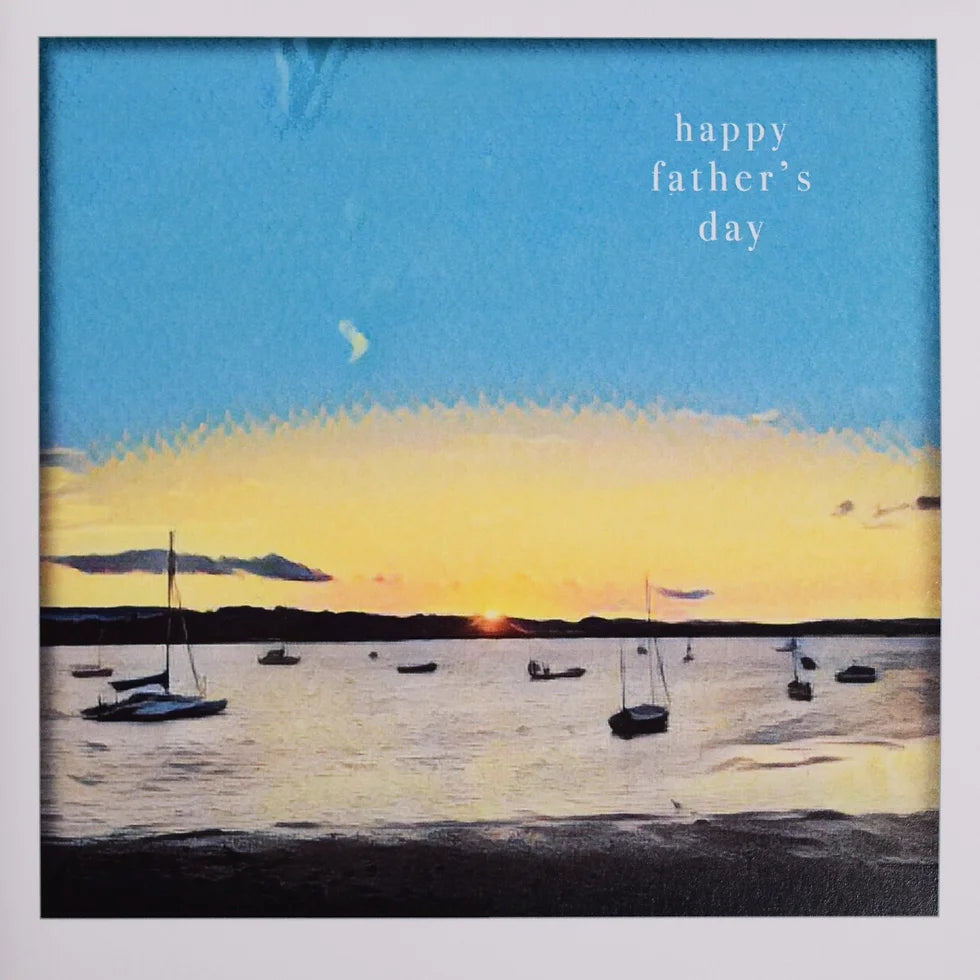 Sea Scene With Sunset And Saliing Boats Father’s Day Card