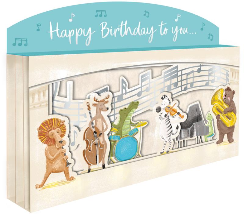 Second Nature Spectacular 3D Pop Up Animal Musicians Birthday Card