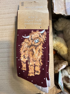 Mens Highland Cow Super Soft Bamboo Socks by Wrendale Designs