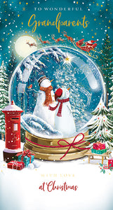 Grandparents Christmas Card with Snowmen in Snow Globe
