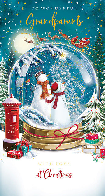 Grandparents Christmas Card with Snowmen in Snow Globe