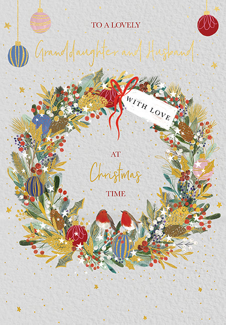 Granddaughter and Husband Robin Wreath Christmas Card
