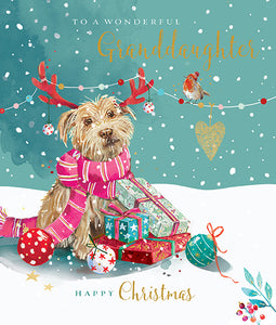 Granddaughter Christmas Card with Dog & Presents