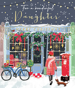 Daughter Christmas Card with Shop Scene