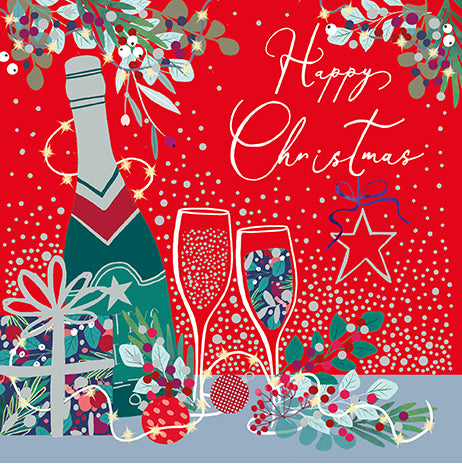 Bottle and Glasses Christmas Card