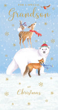 Load image into Gallery viewer, Grandson Bear Fox Deer Rabbit Tower Christmas Card
