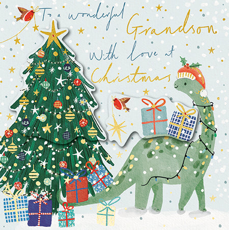 Grandson Dinosaur Christmas Card