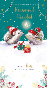 Nanna and Grandad Hedgehog Christmas Card