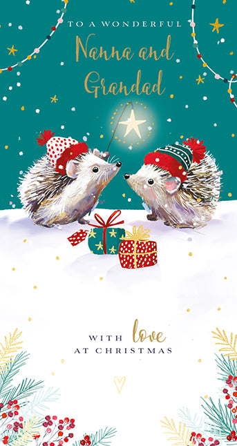 Nanna and Grandad Hedgehog Christmas Card