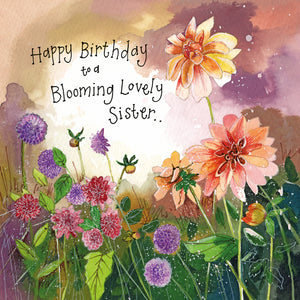 Blooming Lovely Sister Dahlias Birthday Card by Alex Clark