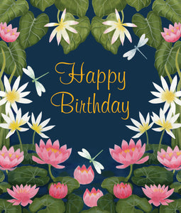 Water Lilies & Dragonflies Birthday Card