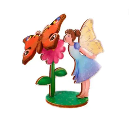 Fairy With Flower And Butterfly 3D Pop Up Wooden Postcard