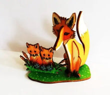 Load image into Gallery viewer, Fox With Cubs 3D Pop Up Wooden Postcard
