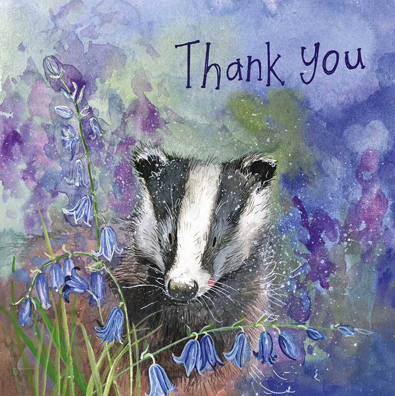 Badger In The Bluebells Thank You Card by Alex Clark