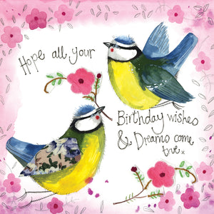 Blue Tits & Flowers Birthday Card by Alex Clark