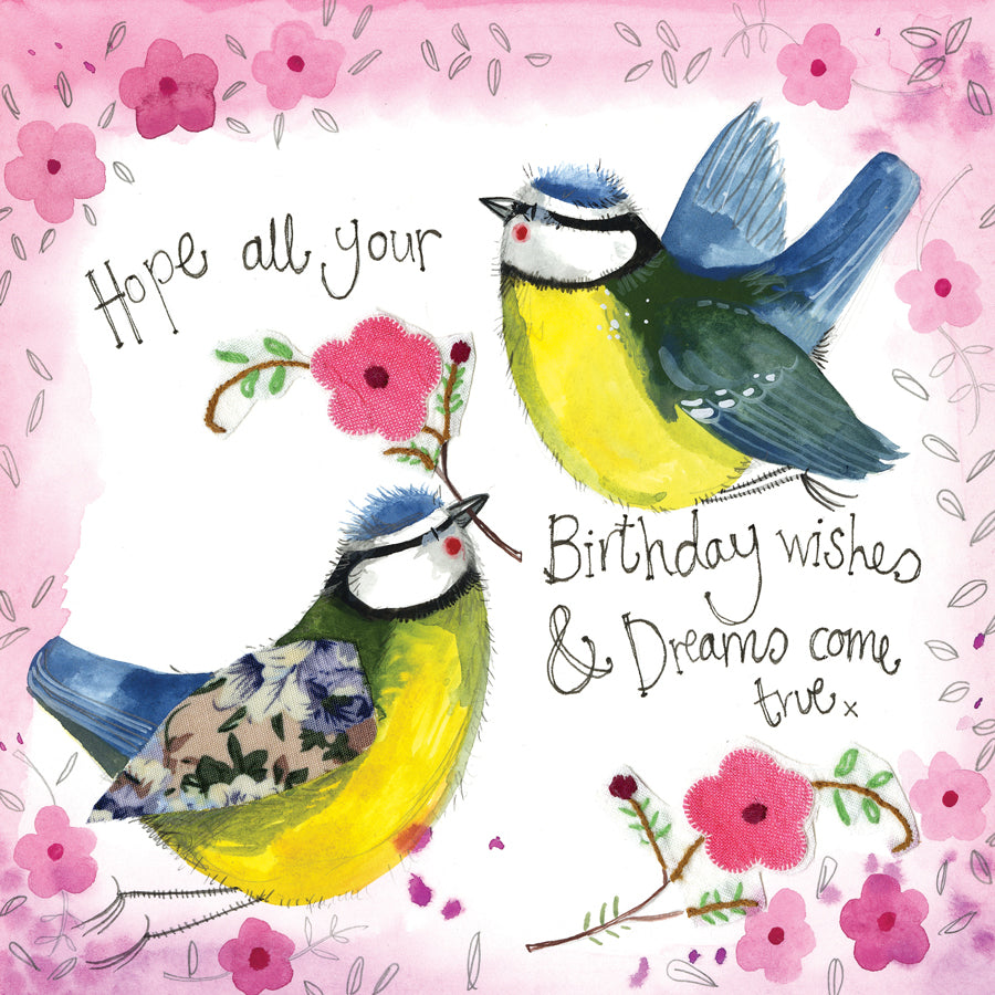 Blue Tits & Flowers Birthday Card by Alex Clark