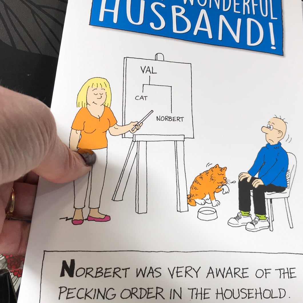 Norbert Husband Pecking Order Cat Birthday Card