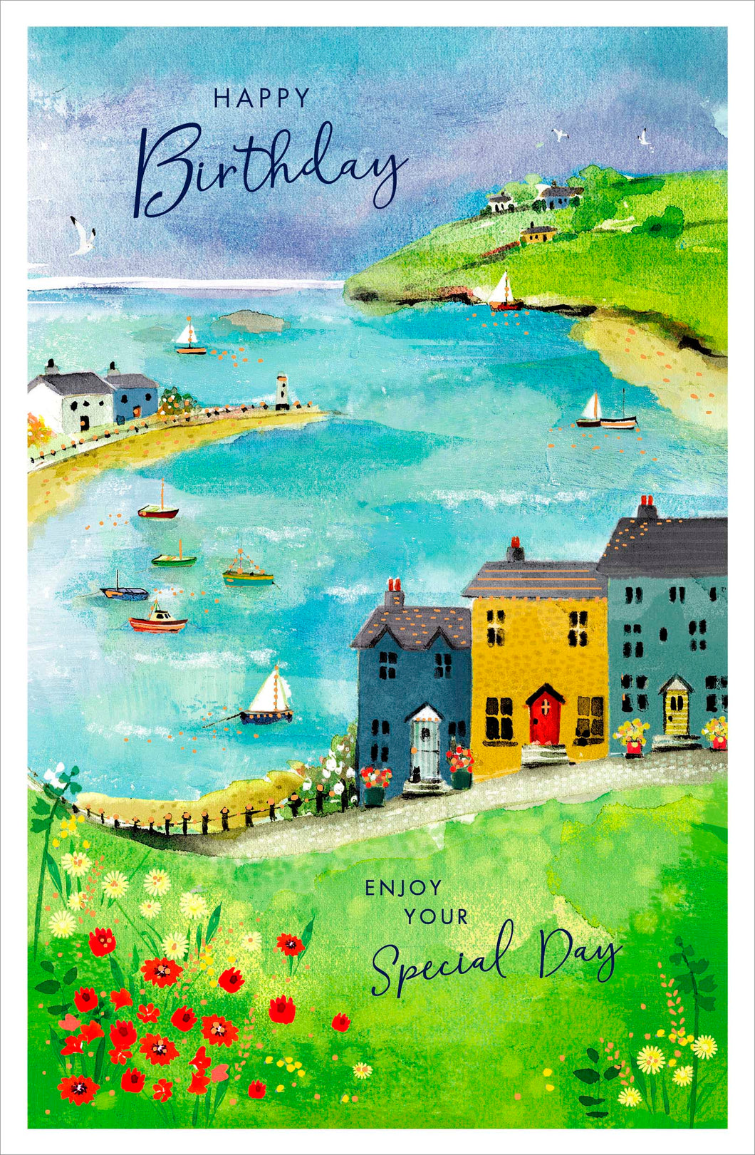 Coast And Harbour Scene Birthday Card