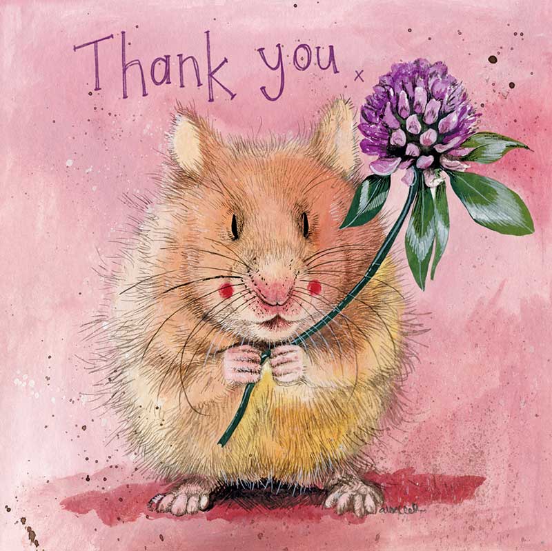 Mouse With A Clover Flower Thank You Card By Alex Clark