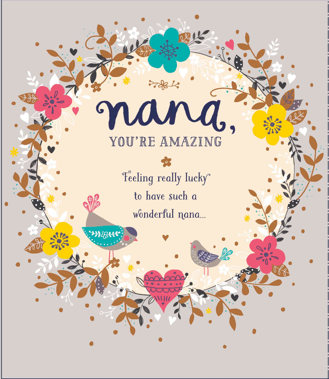 Flowers & Birds Nana Birthday Card