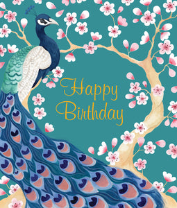 Peacock & Cherry Blossom Birthday Card