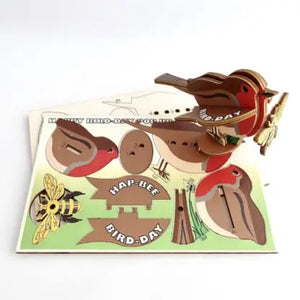 Hap Bee Birthday , Robin & Bee 3D Pop Up Wooden Postcard