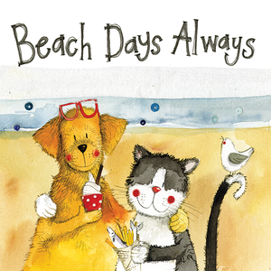 Beach Days Dog With Black & White Cat Card By Alex Clark