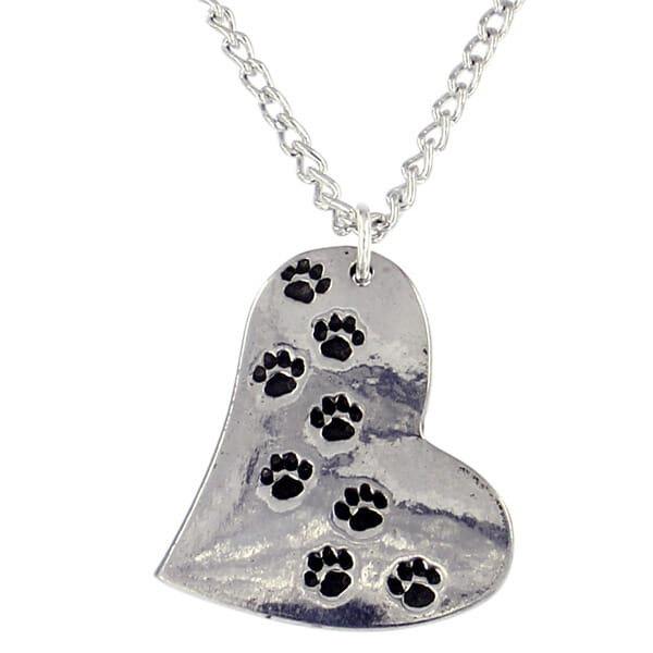 Pewter Paw Print Dog Pendant Necklace