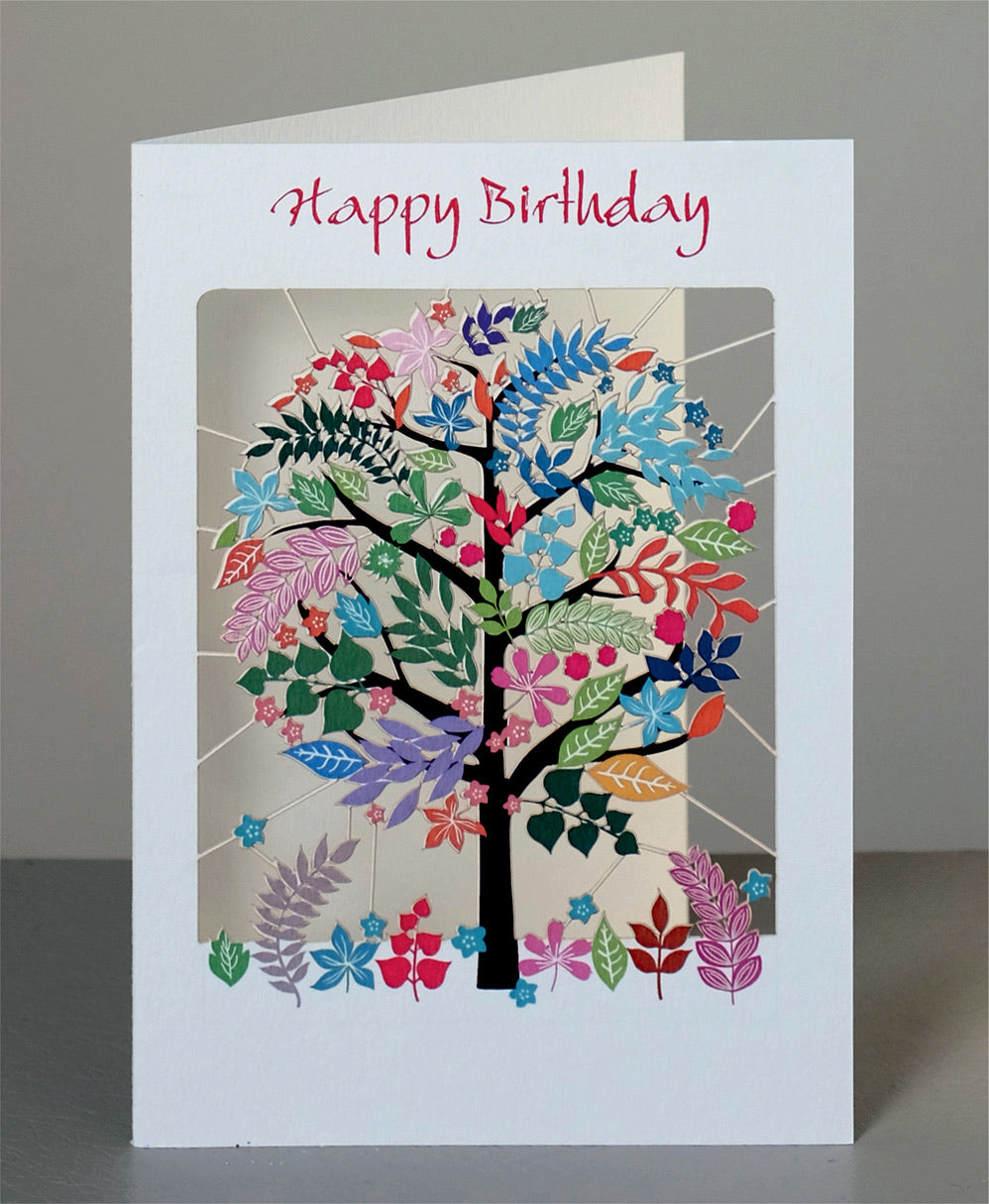 Multicoloured Tree Laser Cut Birthday Card