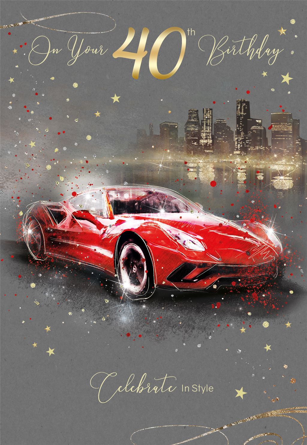 Red Sports Car 40th Birthday Card