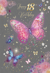 Pretty Pink Butterfly 18th Birthday Card