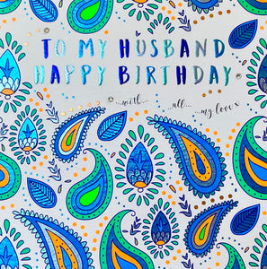 Husband Blue Paisley Birthday Card