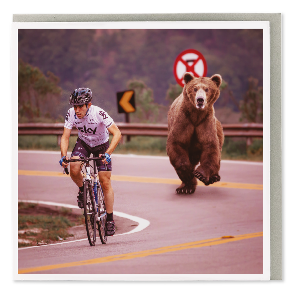 Grizzly Bear Chasing A Cyclist Blank Card