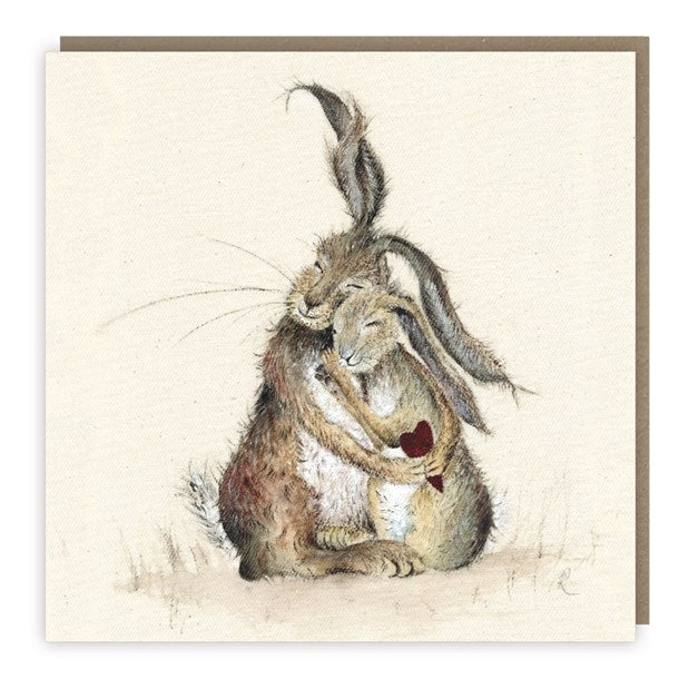 Hugging Hares Card