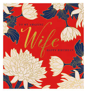 Amazing Wife Red White & Black Flowers Birthday Cards